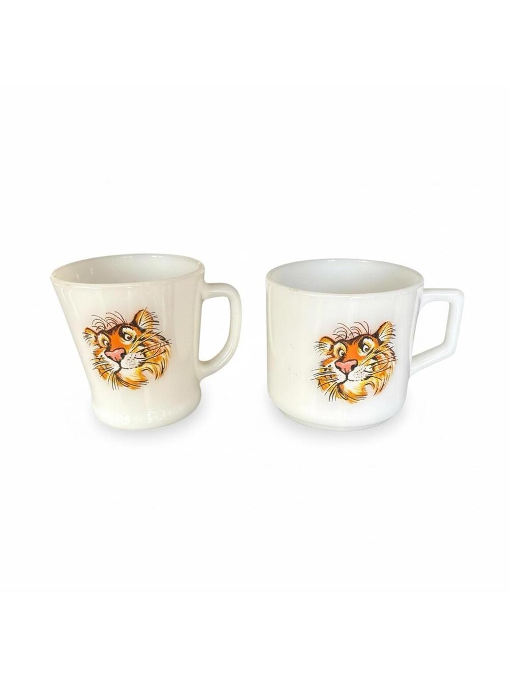 Vintage Anchor Hocking Fire King Esso Tony the Tiger Coffee Mug Set of 2